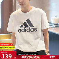 adidas 阿迪达斯 舰店短袖男装 24夏季休闲运动服棉质透气舒适圆领t恤衫 白色-大logo/棉质透气 M/175/96A