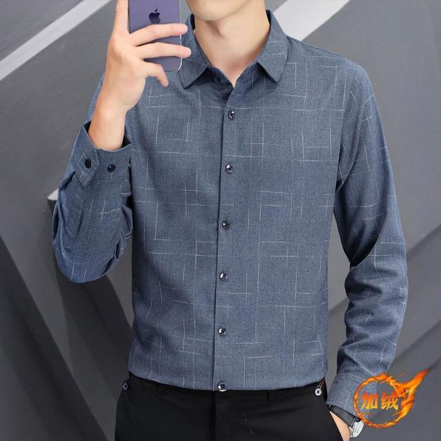 CREAZIONI 冬季新款男士长袖衬衫商务通勤加绒加厚保暖柔软衬衣