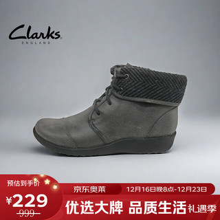 Clarks圆头复古舒适系带时尚短靴时装女靴 261204834 37 (230mm)