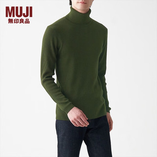 无印良品 MUJI 男式  罗纹 可水洗 高领毛衣 AAC01A1A 长袖针织衫 橄榄绿色 L