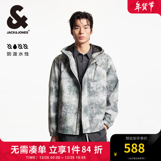 杰克·琼斯（JACK&JONES）25年男装春季短款防风衣男抗沾湿外套连帽保温宽松户外夹克登山服 E51灰色 2XL