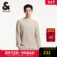 杰克·琼斯(JACK&JONES)冬季时尚潮百搭休闲宽松纯色针织衫衣身织花毛衣男224425019 A43奶油白 175/96A/M