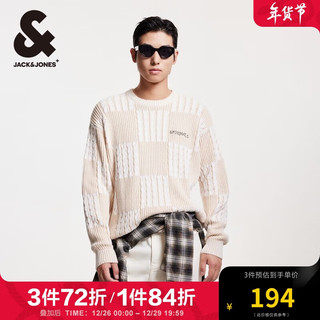 杰克·琼斯（JACK&JONES） 冬季时尚潮百搭舒适休闲宽松针织衫提花刺绣毛衣男装224425003 燕麦色 185/104A/XL