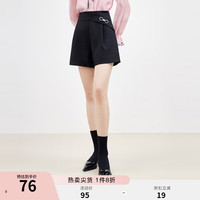 秋水伊人简约百搭黑色短裤春季女装高腰修身A字短款裤子 黑色 S