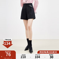 秋水伊人简约百搭黑色短裤春季女装高腰修身A字短款裤子 黑色 XL