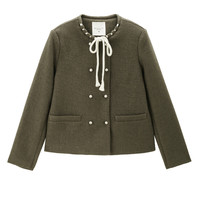 佐丹奴外套女装小香风梭织绑带圆领双排扣上衣 18373910 XS