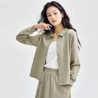 佐丹奴外套女双面布简约纯色上衣翻领泡泡袖休闲开衫13374866 M
