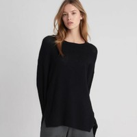 Massimo Dutti 女士慵懒风落肩袖圆领侧开叉宽松显瘦套头毛衣