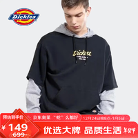 dickies拼接假两件卫衣男 字母印花休闲宽松上衣dk008722BLK1 XL