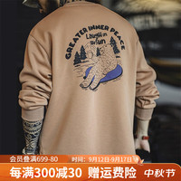 马登工装 美式休闲空气层3D字母印花卫衣圆领宽松卡通插画长袖T恤男秋 浅卡其 L