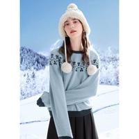 【插肩袖毛衣】2024冬季撞色圆领插肩袖保暖女式毛衣