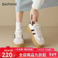 DAPHNE 达芙妮 厚底增高德训鞋2024甜酷百搭chic复古板鞋女鞋 米黑色 39