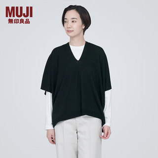 无印良品（MUJI）女式 羊毛 可水洗 高针距 斗篷毛衣 V领针织衫秋冬女款 BA1NAA3A 黑色 XXL（170/96A）