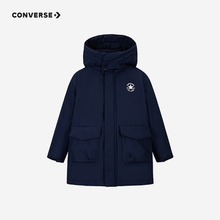 匡威（Converse）男童中长羽绒服2024冬季中大童连帽加厚加绒外套上衣 藏青蓝 120 【120/60】