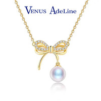 VENUS ADELINE 蝴蝶结项链女银淡水珍珠吊坠