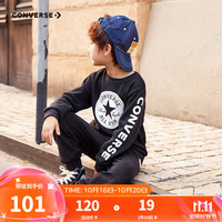 匡威（Converse） 匡威儿童装男童卫衣春秋毛圈儿童圆领套头上衣大童加绒打底衫 黑色(保暖加绒) 110/56(5)
