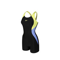 Speedo速比涛 抗氯修身显瘦遮腹马甲线拼色设计 女子连体平角泳衣 30 黑色/黄色