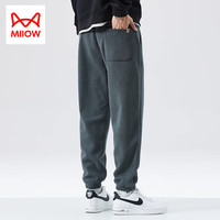 猫人（MiiOW）男士卫裤加绒宽松束脚博奥绒运动休闲长裤子青少年2024秋冬季 浅咖+黑色 M