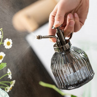 绿荫巷子北欧复古玻璃气压式园艺雾化喷水壶浇花家用室内消毒桌面洒水壶 【透明灰】玻璃北欧风喷壶