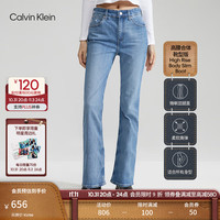Calvin Klein Jeans春夏女士潮流复古洗水微弹ck高腰合体微喇牛仔裤J223285 1AA-牛仔浅蓝 28