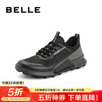 BeLLE 百丽 网面透气休闲鞋男鞋2024秋新轻盈厚底户外跑步运动鞋A1642CM4 黑色 42