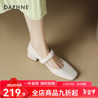 DAPHNE 达芙妮 方头粗跟玛丽珍鞋女鞋2024春季鞋子小皮鞋欧美法式单鞋女 米色 39