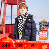 Converse匡威儿童男童连帽羽绒服秋冬保暖外套女童短款加厚红色面包服 正黑色 140cm(S)