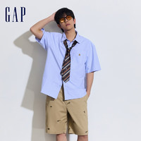 Gap 盖璞 男士纯棉小熊刺绣翻领短袖衬衫 890877 蓝色 L