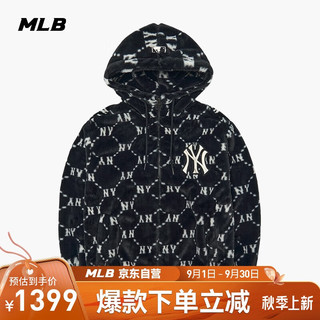 MLB羊羔绒男女中长款老花加厚羊羔绒休闲秋冬外套3AFDM0226-50BKS-S