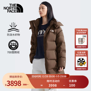 北面（The North Face）羽绒服女长款保暖防泼水700蓬鹅绒24秋冬|89YQ 1OI/棕色 2XL 175