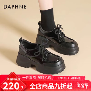 DAPHNE 达芙妮 厚底小皮鞋女2024秋季乐福鞋英伦风增高软底学院风黑色皮鞋女 黑色 秋款 36