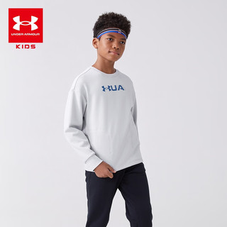 安德玛（Under Armour）男大童加绒针织卫衣秋冬LOGO印花上衣244103105 浅灰 170cm 