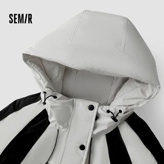 森马（Semir）羽绒服女撞色拼接潮酷流行时尚衣服春季三防宽松连帽外套户外 白黑色调00319 175/96A/XXL