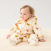 婴儿连体衣秋冬季厚棉宝宝夹棉衣服居家内衣带帽对开哈衣爬服