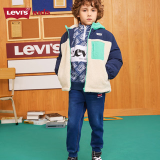 Levi's 李维斯童装男童羊羔绒外套冬季儿童梭织加绒保暖上衣 豆腐白 140/68