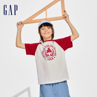 Gap 盖璞 男女童2024春季新款纯棉logo撞色插肩袖短袖T恤儿童装上衣 红白拼色586671 130cm(S)亚洲尺码