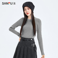 三福打底毛针织衫2024秋季气质圆领修身显瘦内搭长袖上衣女装 花灰 170/92A/L