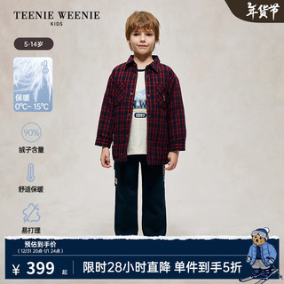 TEENIE WEENIE Kids小熊童装24冬季款男童印花格纹衬衫式羽绒服 煤灰色 120cm