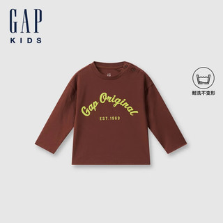 Gap 盖璞 男童2024初秋植绒长袖T恤儿童装上衣642705 深咖色 150cm (12-13岁) 亚洲尺码