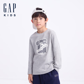 Gap 盖璞 男童2024秋季新款纯棉logo印花长袖T恤646074 灰色 100cm(2-3岁) 亚洲尺码