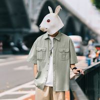 RABBIT HOUSE RabbitHouse 工装双口袋夏季短袖衬衫男潮流宽松休闲外穿衬衣外套