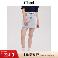 E·LAND 衣恋 ELAND衣恋半身裙做旧水洗牛仔裙包臀裙高腰A字裙休闲风 浅牛仔色(56)L/Indigo L/170