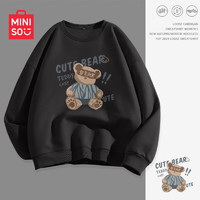 MINISO 名创优品 蓝色外套女秋季新款减龄显瘦卫衣学生时尚上衣女生休闲重磅打底衫 黑色(惊叹熊) L 165 (优选面料 舒适贴身)