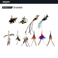 田田猫钢丝羽毛昆虫小鸟蜻蜓逗猫棒替换装自嗨幼猫铃铛猫玩具 【亚马逊同款】替换头×10