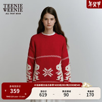 TEENIE WEENIE 小熊2024年冬季提花撞色宽松圆领套头毛衣 红色 165/M