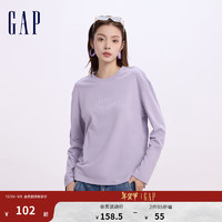 Gap 盖璞 女装2024初秋麦穗印花下摆开叉长袖T恤纯棉百搭上衣637566 淡紫色 160/80A(S) 亚洲尺码