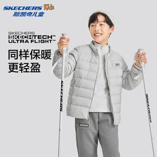 Skechers斯凯奇羽绒服男女童冬季梭织短款儿童舒适休闲外套P424K057 牡蛎灰/02BX 140