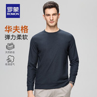 罗蒙（ROMON）华夫格圆领卫衣男2024秋冬新款青年男士纯色长袖T恤时尚打底衫 7T509323哈青 M (170) 适合90-115斤
