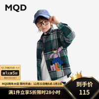 马骑顿（MQD）MQD童装男童夹棉格子衬衫2024冬装儿童加厚保暖格纹衬衣外套 绿格 110