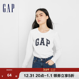 Gap女装秋季款LOGO轻薄纯棉长袖T恤755802运动休闲上衣 白色 160/80A(XXS)